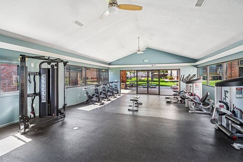 Fitness center weights at Rock Peak on Sunset Apartments in Longmont CO