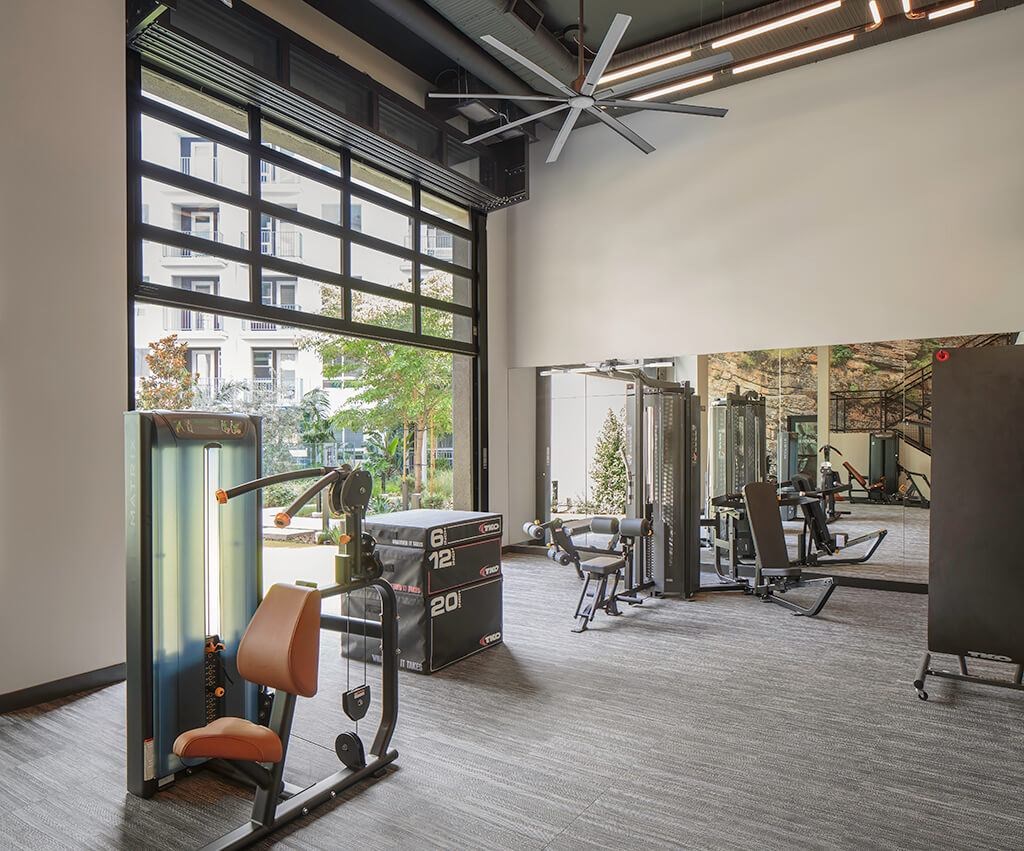 Fitness Center and Outdoor Area at The Wylden Apartments in Los Angeles CA