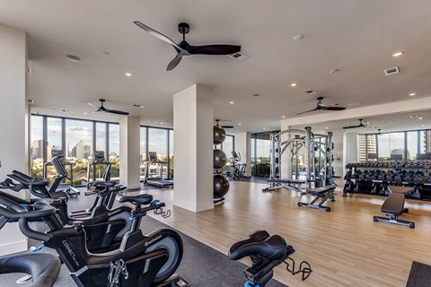 Fitness center at 1010 Waugh Apartments in Houston TX