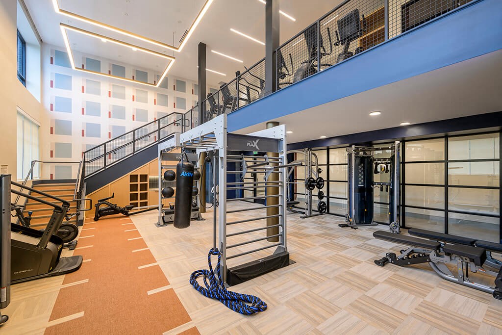 Two story fitness center at 333 Ellington Apartments in Gaithersburg MD