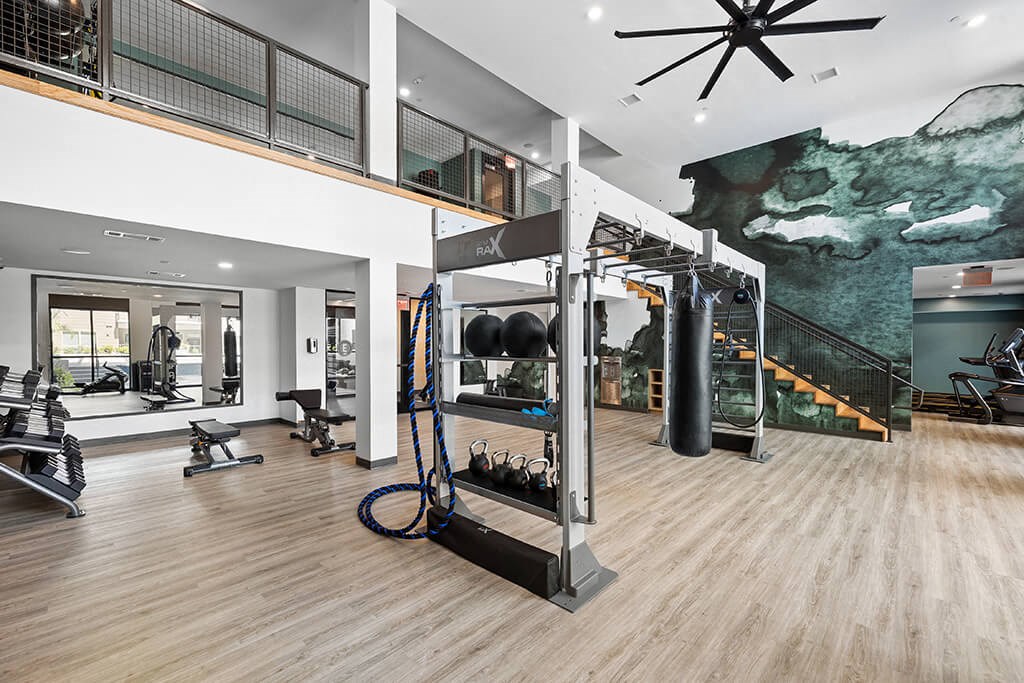 Fitness center cardio at East Bend Apartments in Houston TX