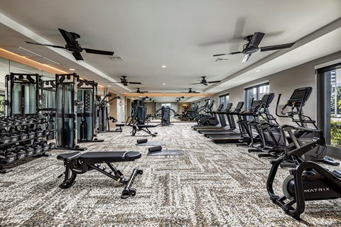 Fitness center at Main and Jamboree Apartments in Irvine CA