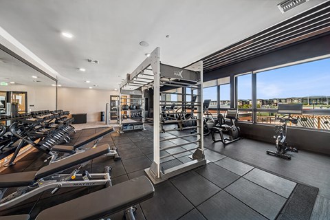 Fitness center treadmills at Olivean Apartments in Broomfield CO