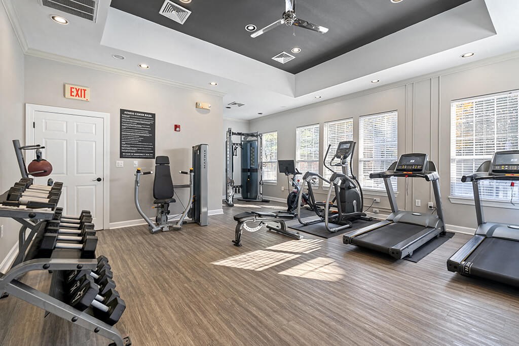 Fitness Center treadmills at River Pointe at Den Rock Park in Lawrence MA