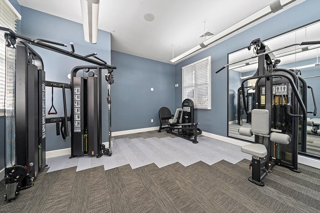 Fitness room weights at Grand Oaks in Chester VA