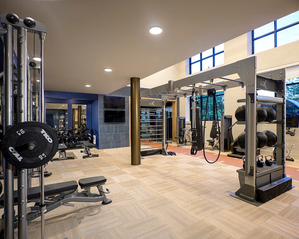Fitness center weights at 333 Ellington Apartments in Gaithersburg MD