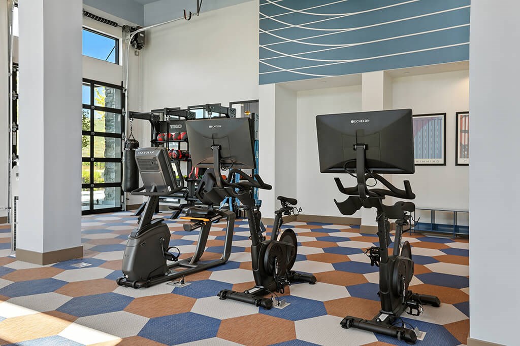 Fitness center bikes at Station 316 Apartments in Woburn MA