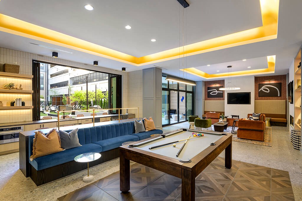 Game room and social lounge at 333 Ellington Apartments in Gaithersburg MD