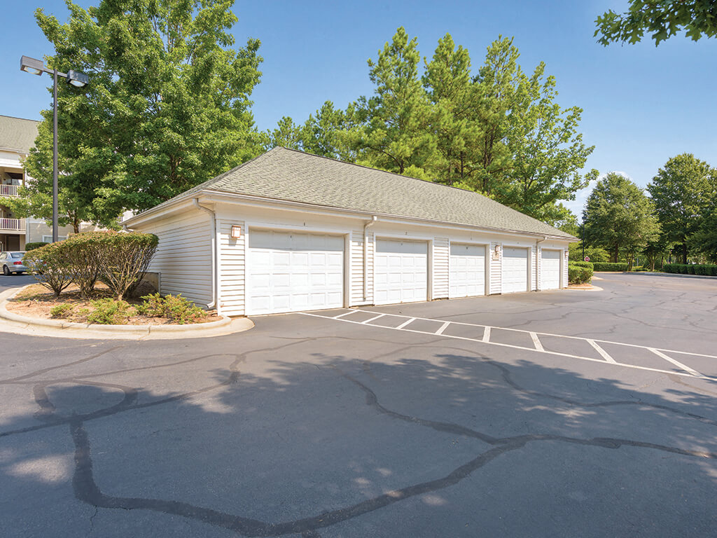 Parking garages at Falls Pointe Apartments in Durham NC