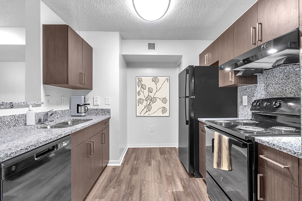 Kitchen cabinets at Cedar Grove Apartments in Miami FL