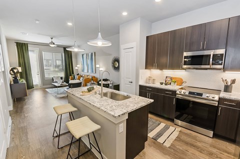 Modern kitchen finishes at Opal Legacy Central in Plano TX