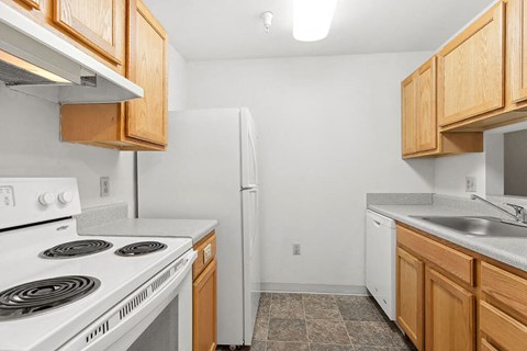 a kitchen with a stove and a refrigerator