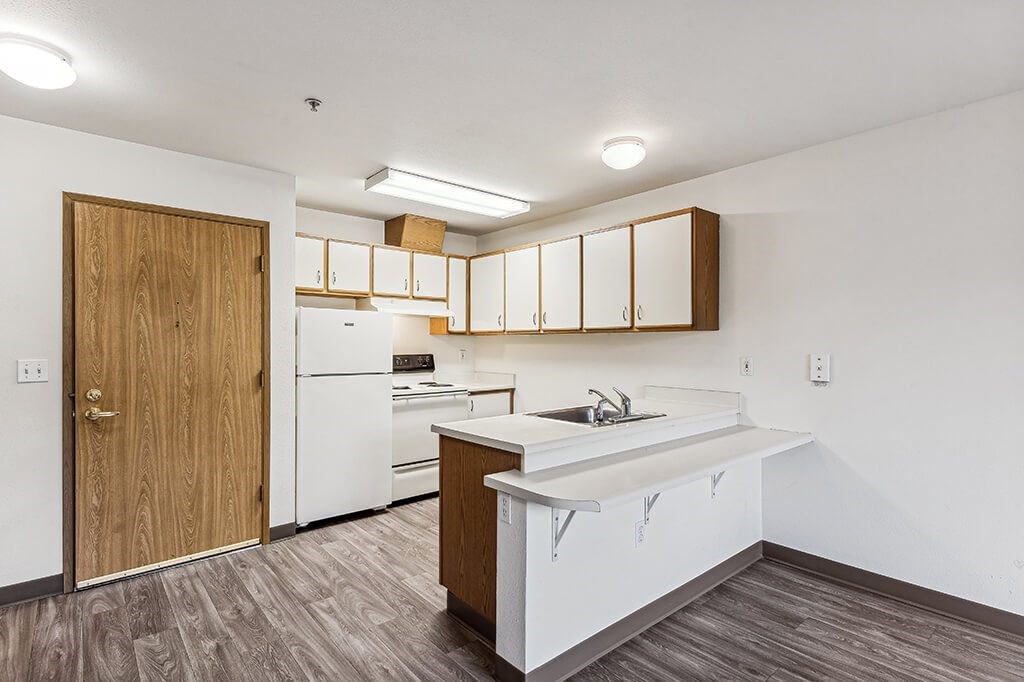 Kitchen at Woodrose Senior Affordable Apartments in Bellingham WA