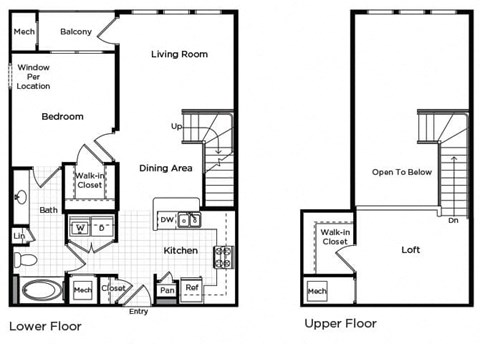 One bedroom lofted floor plan at Westchester at the Pavilions in Waldorf MD