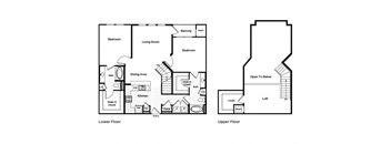 Two bedroom two bathroom loft floor plan at Westchester at the Pavilions in Waldorf MD