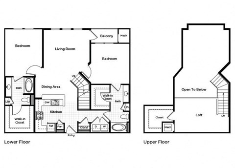 Two bedroom two bathroom loft floor plan at Westchester at the Pavilions in Waldorf MD