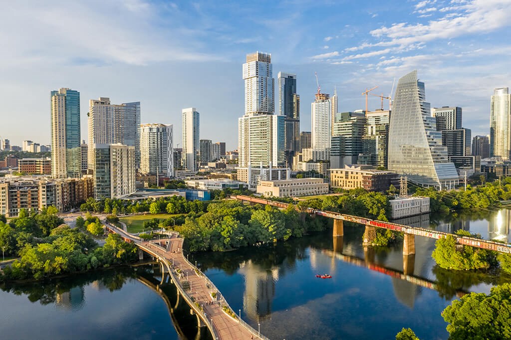 an aerial view of the city and the yarra river