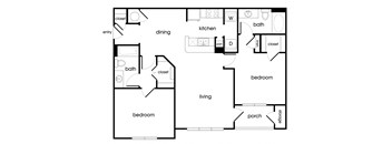 Two bedroom two bathroom B1 floor plan image at Lakeside Vista