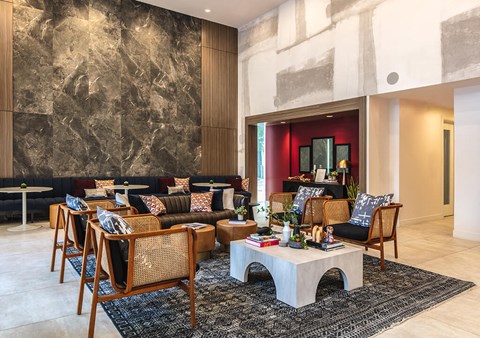 Leasing Center Lobby Angeled at 1810 Main Apartments in Houston TX