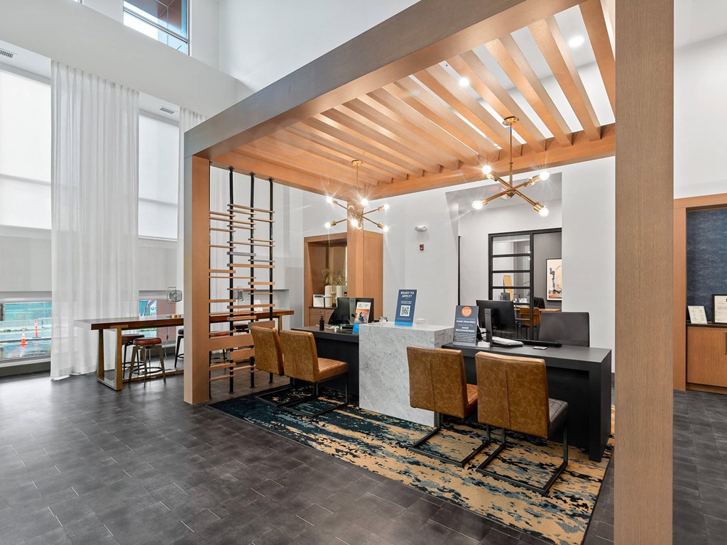 Leasing office desks at VERO Apartments in Chelsea MA