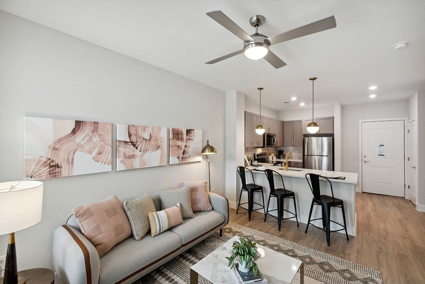 Living room and kitchen at The Moxley in Fairfax VA - Photo Gallery