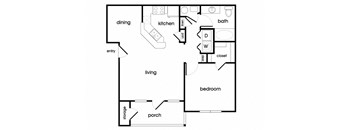One bedroom one bathroom floor plan image at Longwood Vista