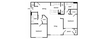 Two bedroom two bathroom floor plan image at Longwood Vista