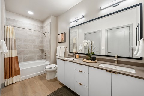 A bathroom with a white toilet, a sink, and a bathtub.