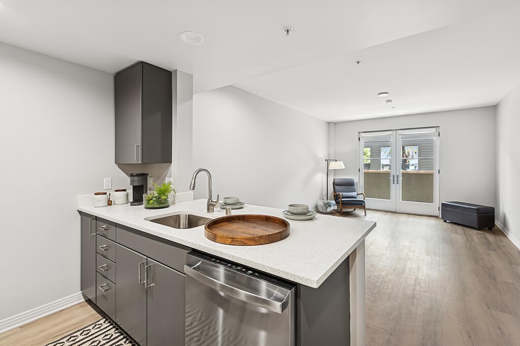 Modern kitchen appliances at Haven at Del Mar Station in Pasadena CA