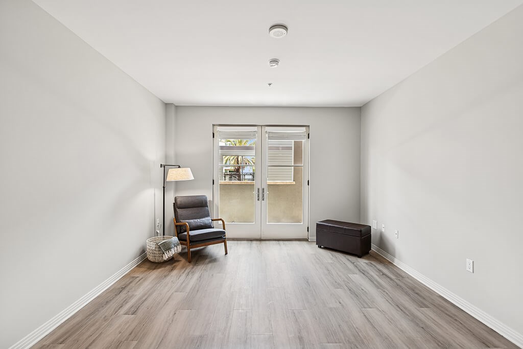 Renovated living room at Haven at Del Mar Station in Pasadena CA