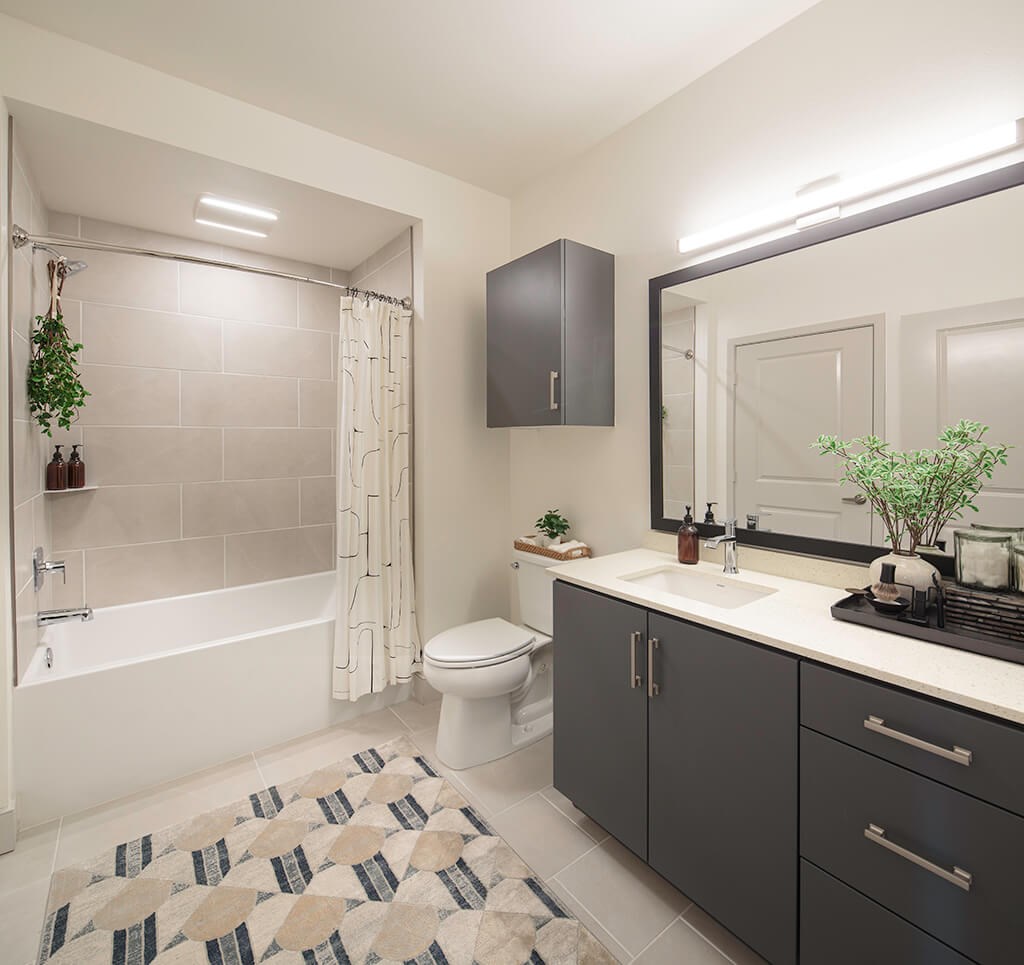 Model Ash Design Package Bathroom at The Wylden Apartments in Los Angeles CA