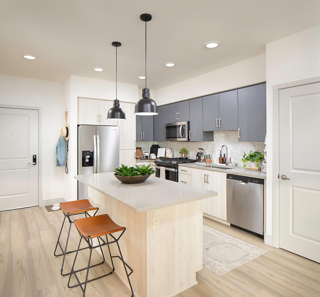 Model Ash Design Package Kitchen at The Wylden Apartments in Los Angeles CA