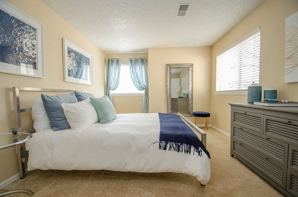 Model Bedroom at Rock Peak on Sunset Apartments in Longmont CO