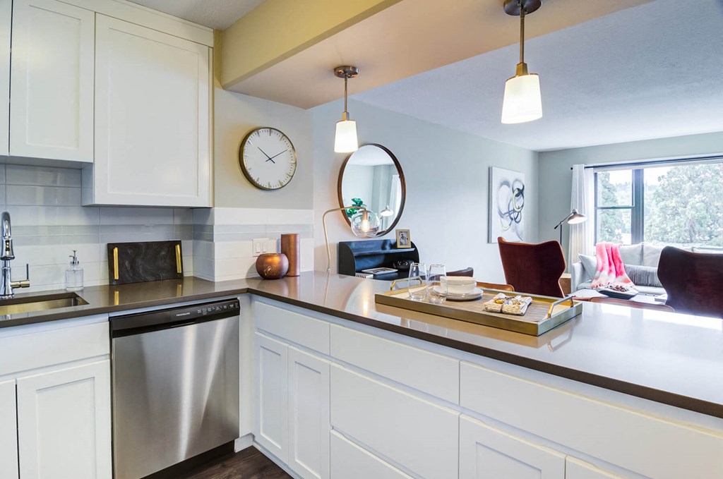 Model Cabinet and Counterop Detail at 735 St Clair Apartments in Portland OR