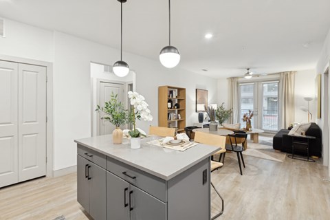 Kitchen island at Luca Apartments in Austin TX