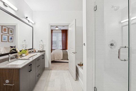 Primary bathroom at Luca Apartments in Austin TX