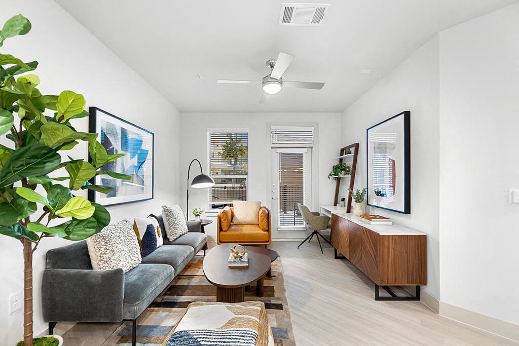 Model Concrete Design Package Living Room at East Bend Apartments in Houston TX