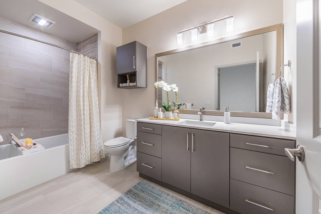 Model Honey Finish Package Bathroom at Vita Apartment Homes in Orange, CA