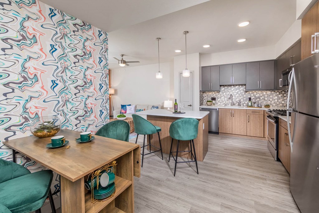 Model Honey Finish Package Kitchen and Dining at Vita Apartment Homes in Orange, CA