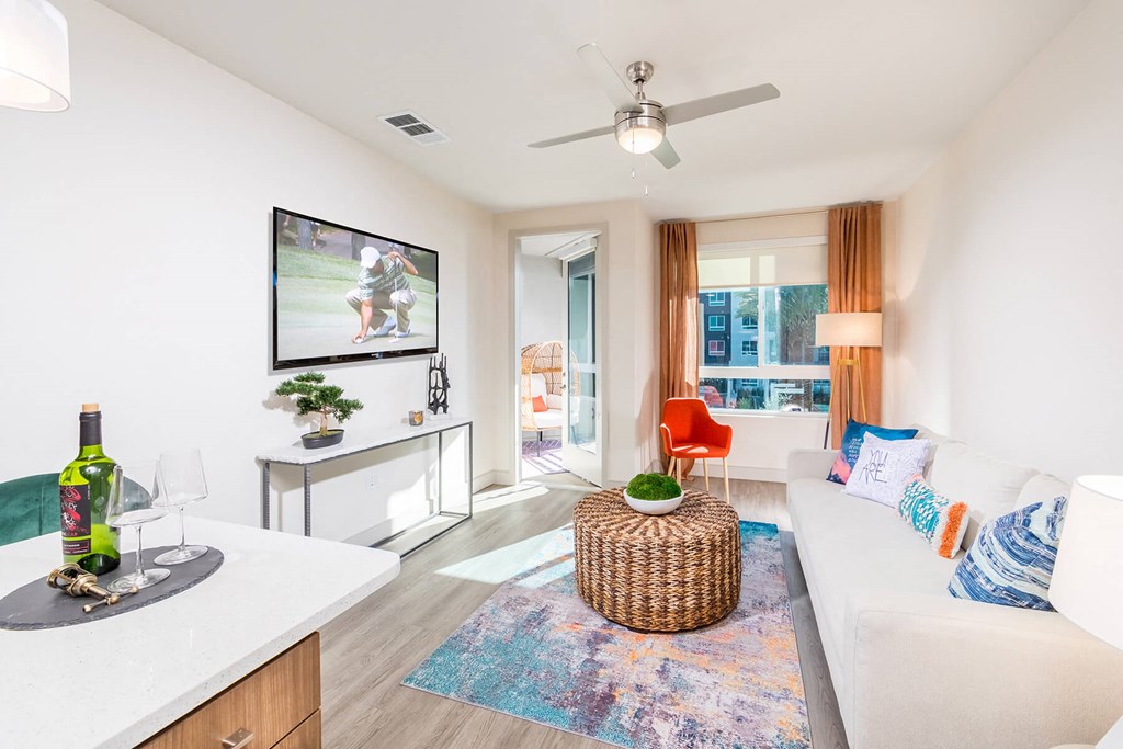 Model Honey Finish Package Living Room at Vita Apartment Homes in Orange, CA