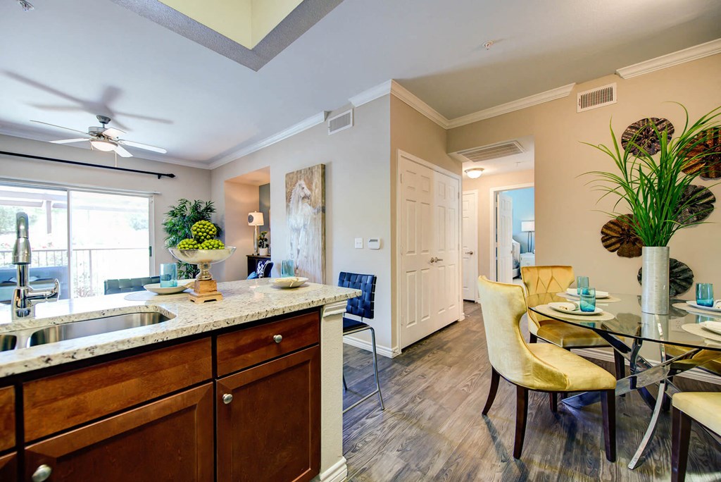 : Model Kitchen and Dining Area at Callista Hill Country Apartments in Austin TX