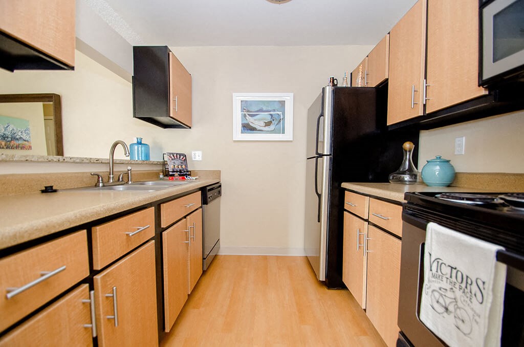 Model Kitchen at Rock Peak on Sunset Apartments in Longmont CO