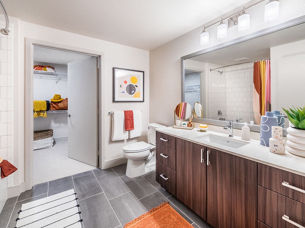 Model Main Bathroom at Embark Apartments in Fremont CA