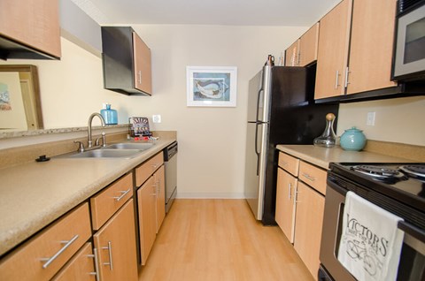 Model kitchen at Rock Peak on Sunset Apartments in Longmont CO