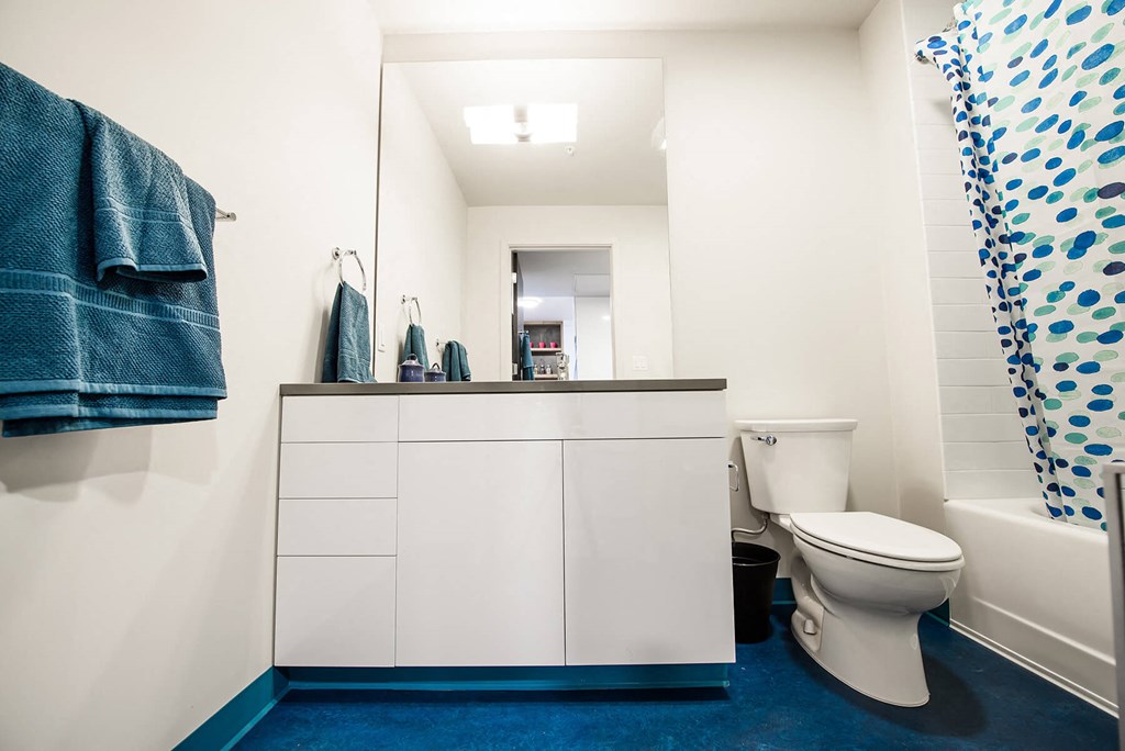 Model Bathroom at Q21 Apartments in Portland OR