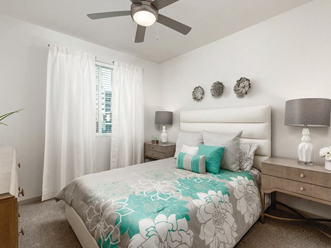 One Bedroom primary bedroom at Norte Town Lake Apartments in Tempe Arizona