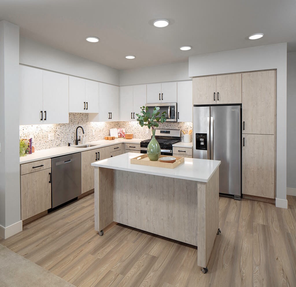 Model Onyx Design Package Kitchen at Bevel Apartments in San Diego CA