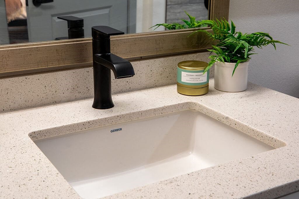 Model Pewter Bathroom Sink at Chroma Apartment Homes in Canoga Park CA