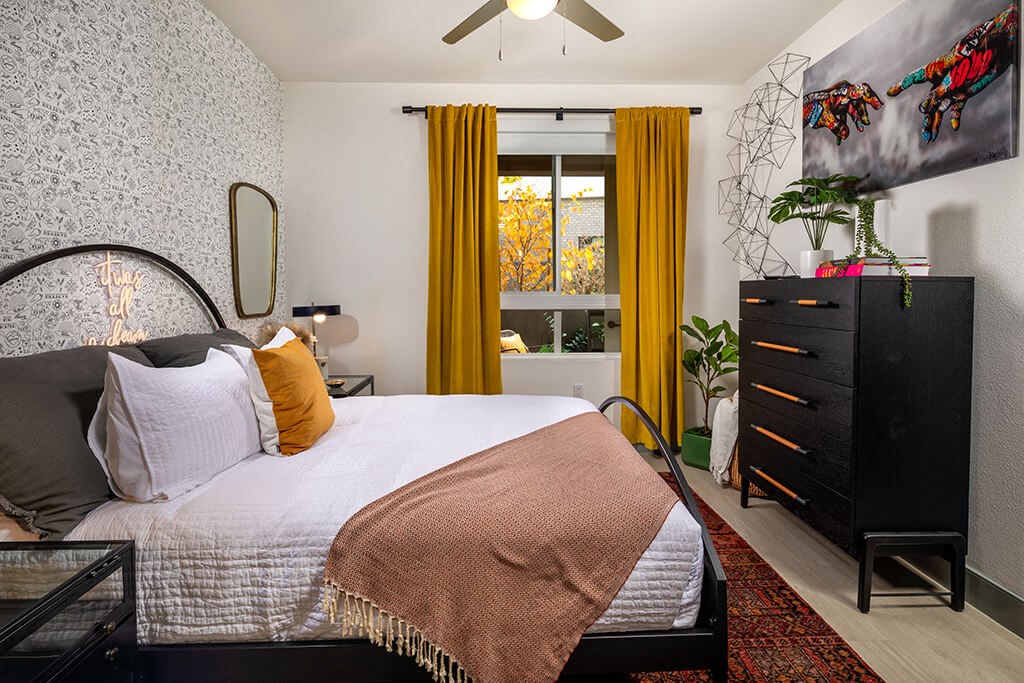 Model Pewter Bedroom at Chroma Apartment Homes in Canoga Park CA