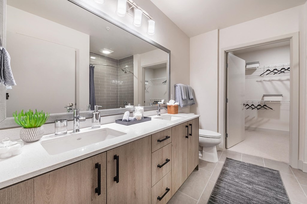 Model Pewter Design Package Main Bathroom at North at Totem Lake Apartments in Kirkland WA